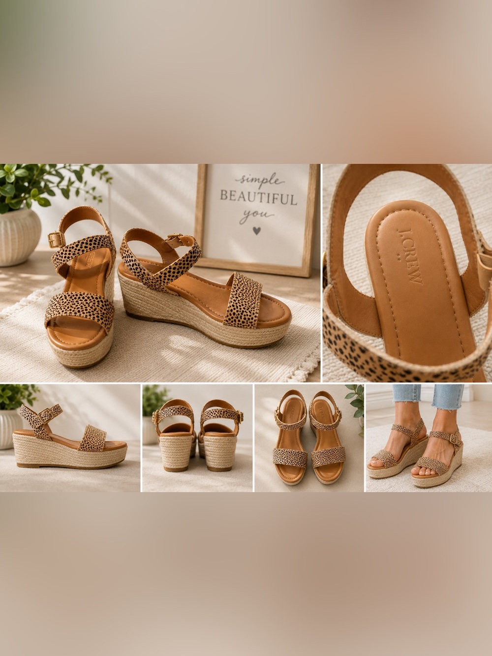 J. Crew Leopard Print Espadrille Wedge Sandals in Tan